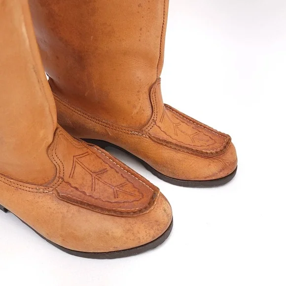 Vintage Kero Reindeer Hide Beak Boots Womens 7 Tan Leather Sweden - Picture 3 of 11